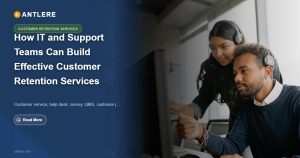 IT manager reviewing customer retention services metrics on a help desk dashboard
