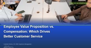 IT support team discussing employee value proposition and customer service metrics on a dashboard